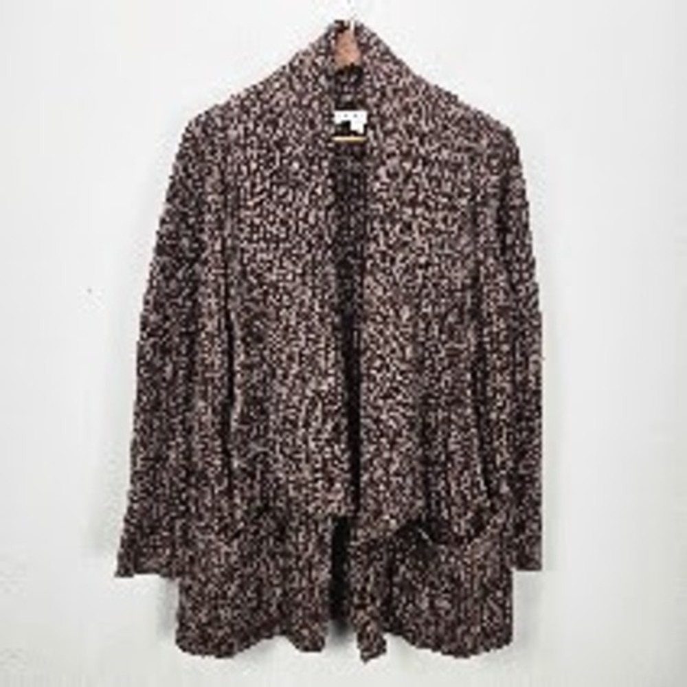 White + Warren Cardigan Sweater Small Brown Wool Blend Open Front Draped Collar